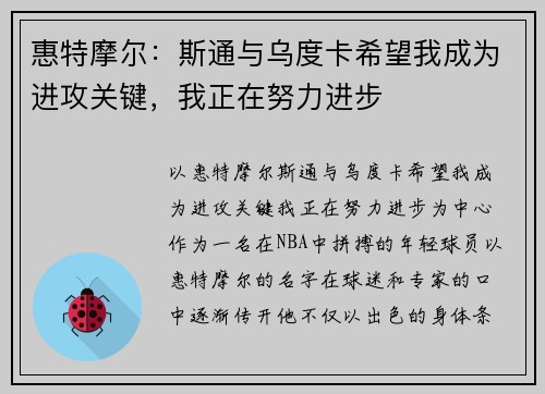 惠特摩尔：斯通与乌度卡希望我成为进攻关键，我正在努力进步
