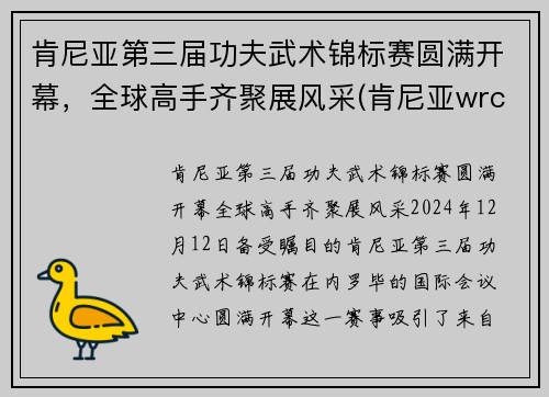 肯尼亚第三届功夫武术锦标赛圆满开幕，全球高手齐聚展风采(肯尼亚wrc)