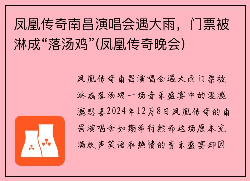 凤凰传奇南昌演唱会遇大雨，门票被淋成“落汤鸡”(凤凰传奇晚会)